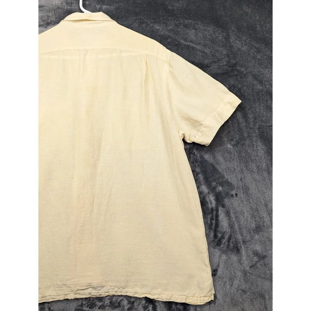 Polo Ralph Lauren Shirt Mens XL Silk Linen Blend Short Sleeve Button Up Yellow - Picture 9 of 16
